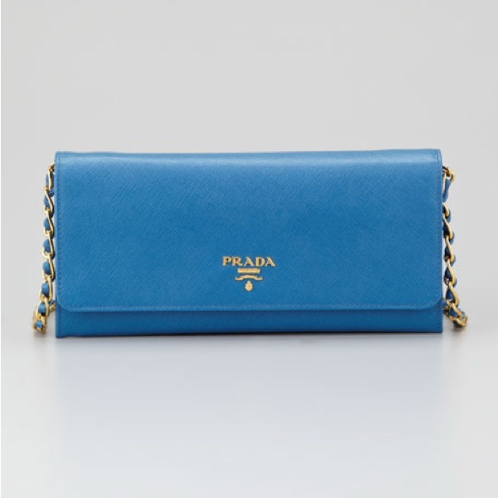 EUC Prada Cobalt Saffiano Wallet on Chain Evening Clutch
